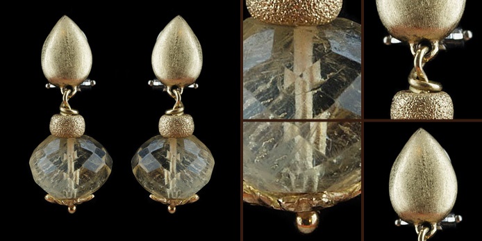 Orecchini pendenti in oro con sfera sfaccettata trasparente